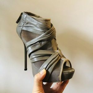 LAMB stiletto leather and mesh gray booties